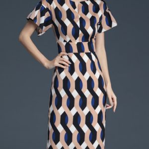 Sheath Geometric Work Short Sleeve Midi Dress