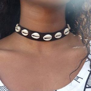 Sheel Embellished Black Choker Necklace for Woman - One Size