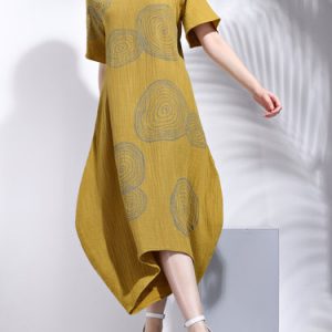 Shift V Neck Printed Casual Short Sleeve Midi Dress