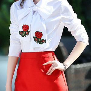 Shirt Collar Long Sleeve Casual H-line Bow Blouse