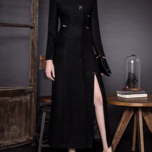 Shirt Collar Slit Grommet Solid Long Sleeve Casual Coat