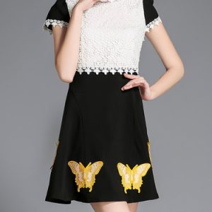 Short Sleeve Crew Neck Appliqued Girly Mini Dress