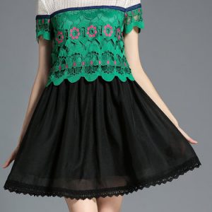 Short Sleeve Mesh Lace Shift Girly Crocheted Mini Dress