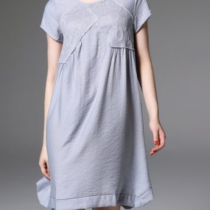 Short Sleeve Plain Elegant Polyester Midi Dress