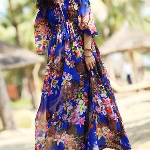 Short Sleeve Polyester Floral Beach Maxi Dress