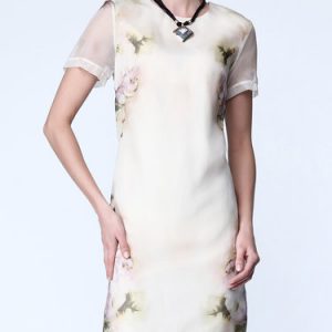 Short Sleeve Silk Cocoon Vintage Mini Dress