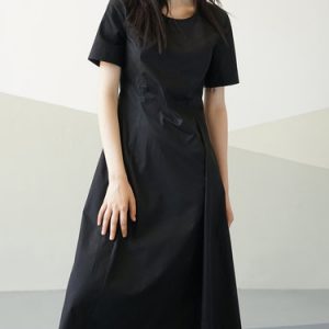 Short Sleeve Simple A-line Cotton Midi Dress