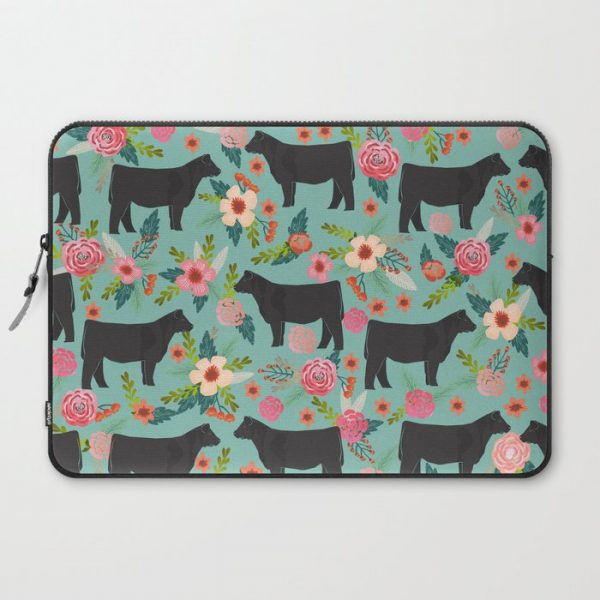 Show Steer cattle breed floral animal cow pattern cows florals farm gifts Computer Cover by farmfriendly - Laptop Sleeve - 15"