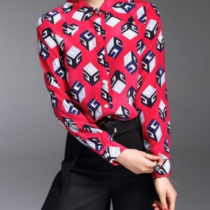 Silk Casual Long Sleeve Printed Blouse