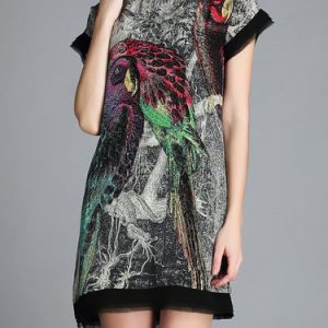 Silk H-line Abstract Casual Short Sleeve Mini Dress