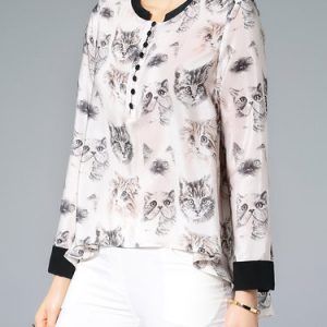 Silk H-line Printed Casual Long Sleeve Blouse