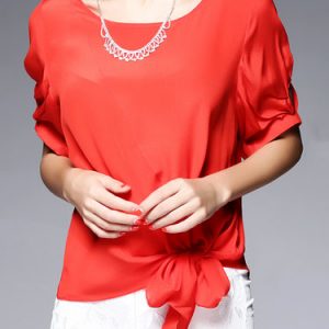 Silk Simple Half Sleeve Plain Blouse