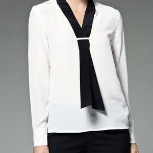 Silk Stand Collar Simple Long Sleeve Blouse