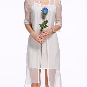 Silk Two Piece Half Sleeve Vintage Plain Midi Dress