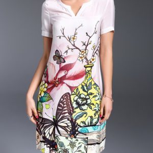 Silk-blend Animal Print A-line Vintage Short Sleeve Midi Dress