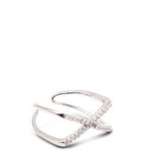 Silver 925 Sterling Silver Zircon Cross Adjustable Ring