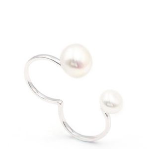 Silver Geometry 925 Sterling Silver Pearl Adjustable Ring