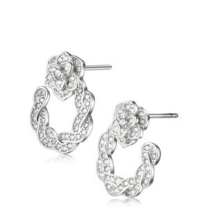 Silver Geometry Zircon 925 Sterling Silver White Rose Earrings