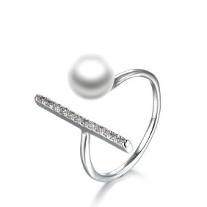 Silver Imitation Pearl Copper Adjustable Ring