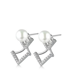 Silver Imitation Pearl Geometry Crown Glory Earrings