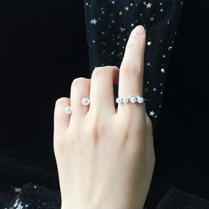 Silver Metal Pearl Embellished Ring Set - One Size