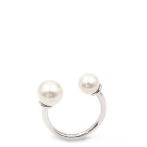 Silver Pearl Round 925 Sterling Silver Adjustable Ring