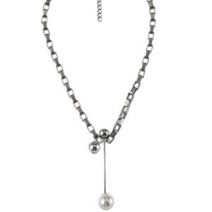 Silver Pearl Synthetic Materials Chain Necklace