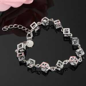 Silver Plated Cube Crystal Chain Bracelet