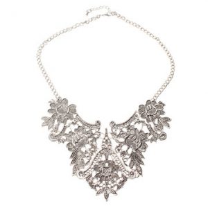 Silver Plated Flower Statement Choker Necklace