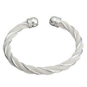 Silver Plated Twisted Wire Mesh Cuff Bracelet