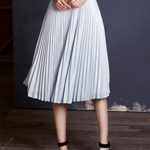 Silver Pleated Elegant Midi Skirt