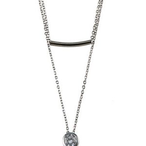 Silver Rhinestone Synthetic Materials Necklace