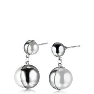 Silver Round Copper Imitation Pearl Grenade Earrings