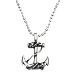 Silver Stainless Steel Boat Anchor Pendant Necklace