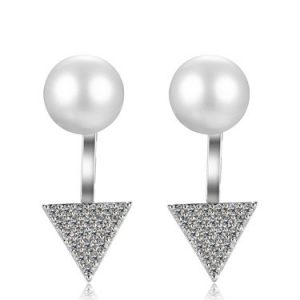 Silver Triangle Zircon Pearl 925 Sterling Silver Earrings