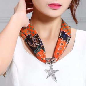 Simple Alloy Rhinestone Star Pendant Scarf Necklace