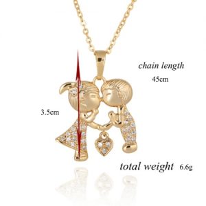 Simple Fashion Cute Zircon Rhinestone Crystal Heart Couple Lovers Pendant Necklace Clavicle Chain Jewelry for Girl Woman Party Engagement Gift