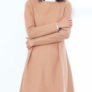 Simple Folds Solid Wool blend Long Sleeve Mini Dress