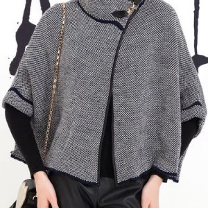 Simple H-line 3/4 Sleeve Turtleneck Poncho