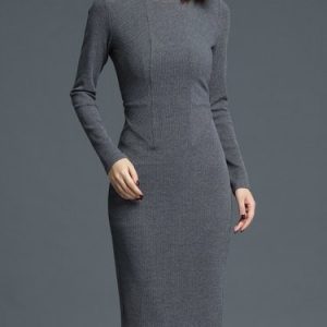 Simple Long Sleeve Bodycon Midi Dress