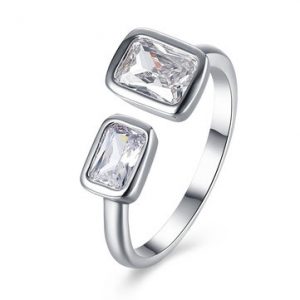 Simple Opening Ring Silver Platinum Rhinestone Square Ring for Women Gift