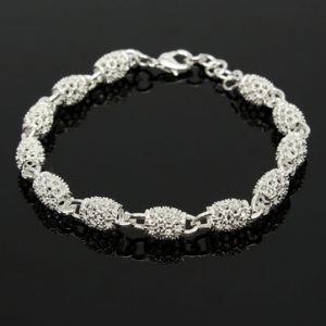 Simple S925 Women Bracelet Hollow Silver Oval Bead Bracelet