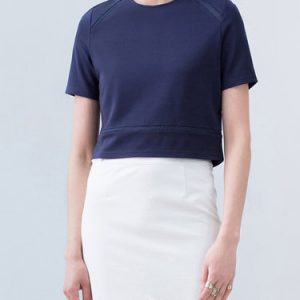 Simple Short Sleeve Crew Neck Zipper Cropped Top