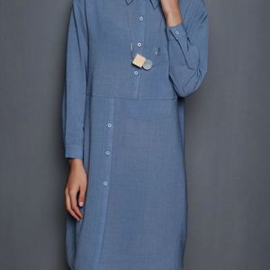 Simple Solid Buttoned Shirt Dress