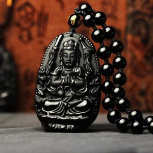 Simple Unisex Necklace Black Obsidian Avalokitesvara Necklace