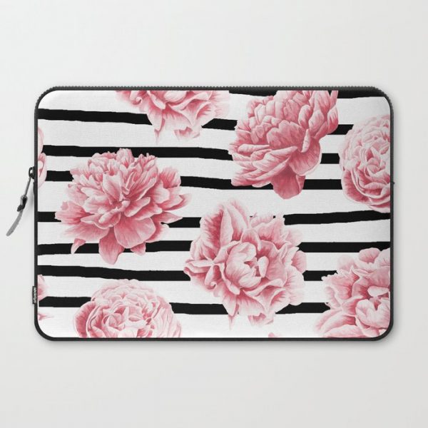 Simply Drawn Stripes and Roses Computer Cover by Simple Luxe - Laptop Sleeve - 15"