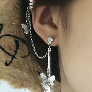 Single Butterfly Chain Dangle Ear Cuff