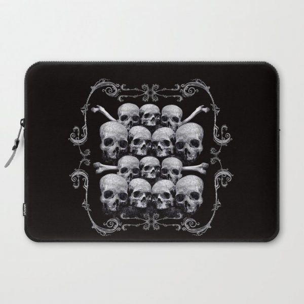 Skulls and Filigree - Black and White Computer Cover by Aurelio Voltaire - Laptop Sleeve - 15"