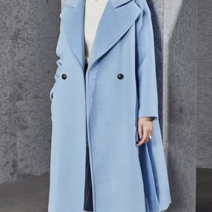 Sky Blue Buttoned Lapel Elegant Coat