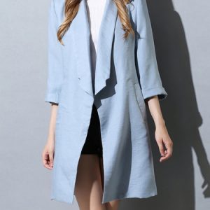 Sky Blue H-line Pockets 3/4 Sleeve Coat